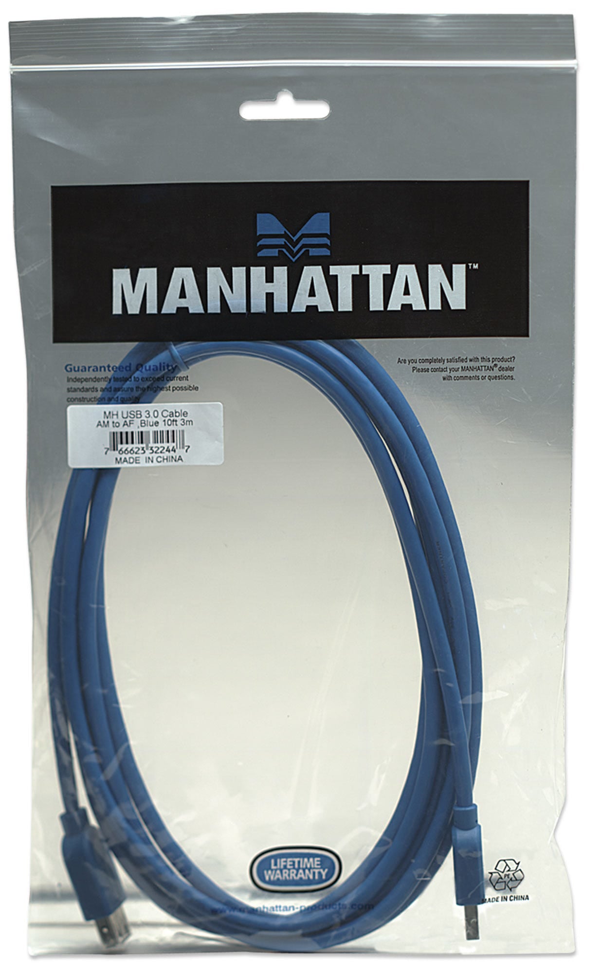 Cable Manhattan USB V3.2 Ext Tipo A  3.0M Azul 5 G