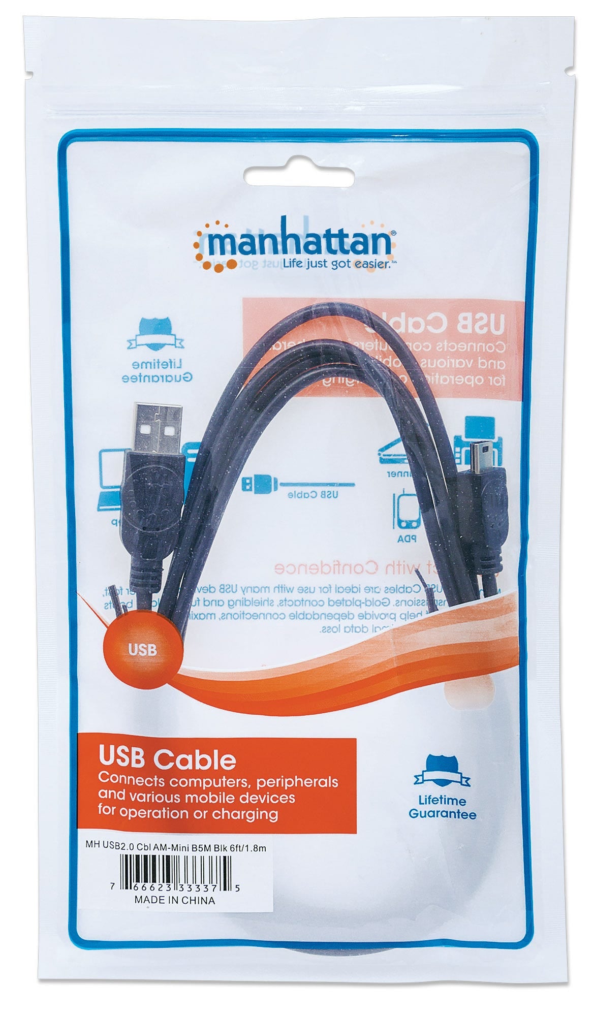 CABLE USB V2.0 A-MINI B 1.8M NEGRO