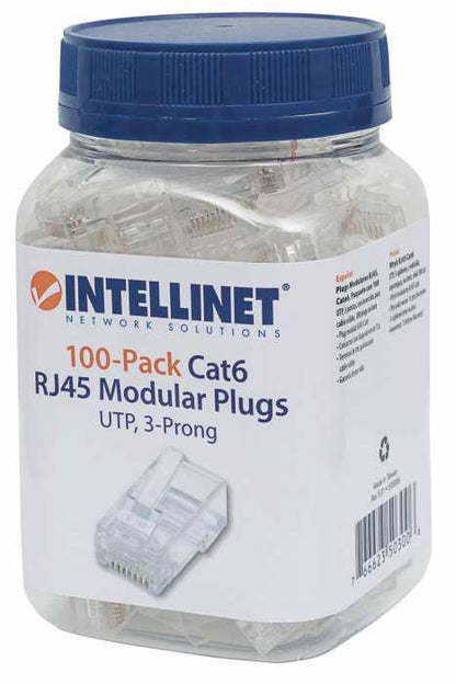 PLUG MODULAR RJ45 UTP CAT6 SOLIDO BOTE CON 100 PIEZAS