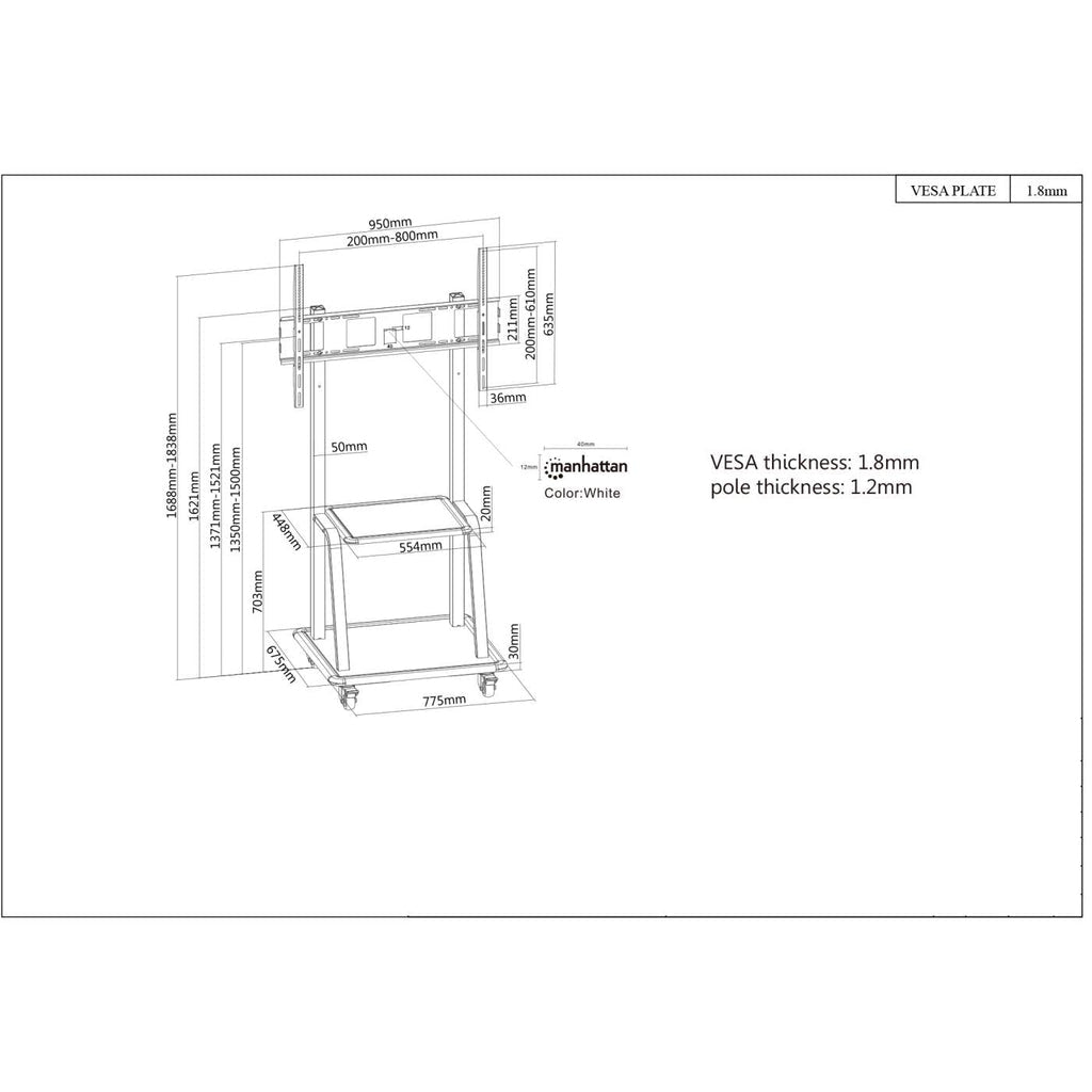 Soporte TV Manhattan Universal para Alta Resistencia 37" a 100" Hasta 150 Kg Color Negro