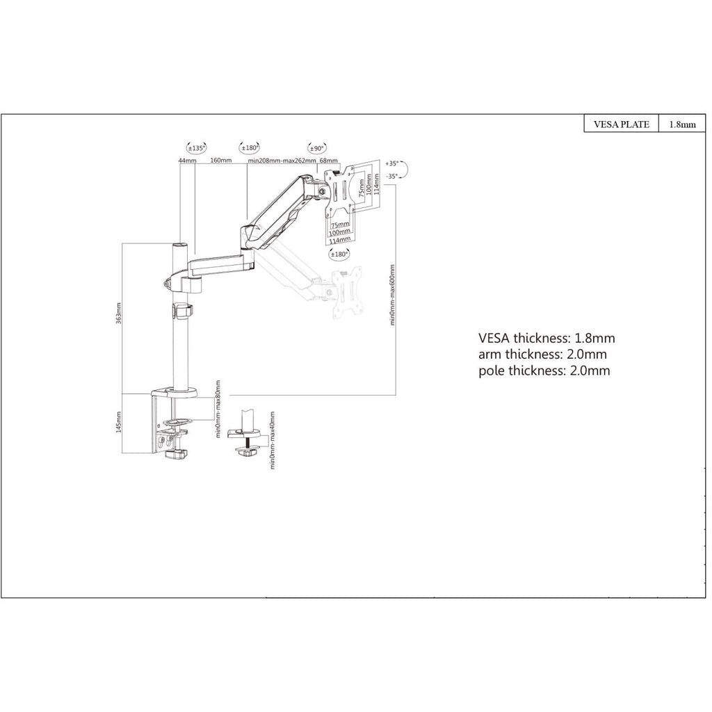 SOPORTE MONITOR P/1 MONITOR 17 A 32IN ESCRIT PISTON BRAZO LARGO