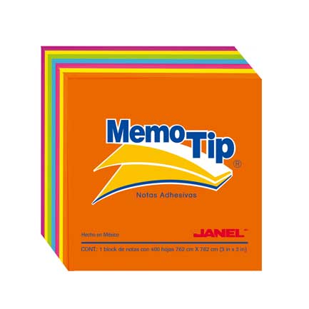 PAPELETA JANEL MEMO TIP 54N 3X3 CUBO NEON C/400