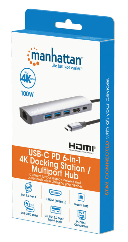 Estacion Docking USB-C  MANHATTAN con Hub 6 en 1