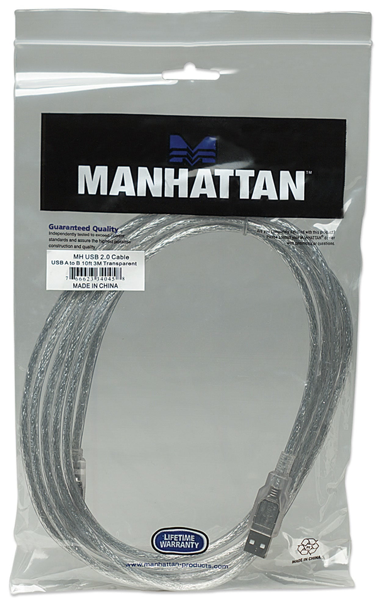 Cable Manhattan USB B Alta Velocidad 2.0 A-B 3m Color Plata