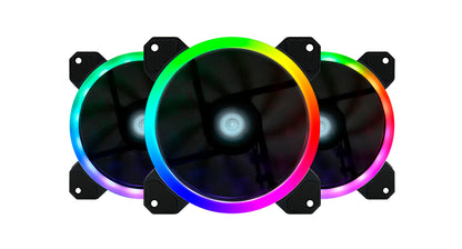 VORAGO KIT VENTILADORES GAME FACTOR 3 FANS 120MM RGB 2 TIRAS LED