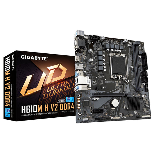 Tarjeta Madre Gigabyte H610M H V2 2xDDR4 64GB 3200Mhz PCIe 4.0 M.2 1xHDMI 1xD-Sub S 1700 12th 13th 14th Gen mATX