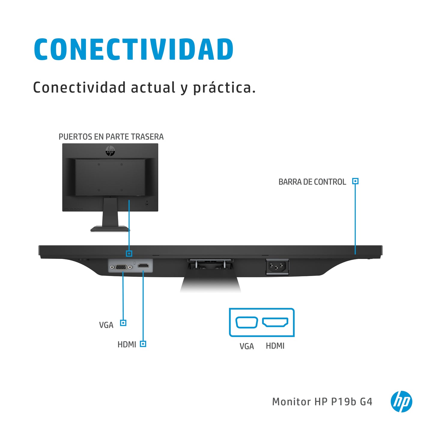 Monitor HP P19b G4 18.5" Resolución 1366x768 Panel TN