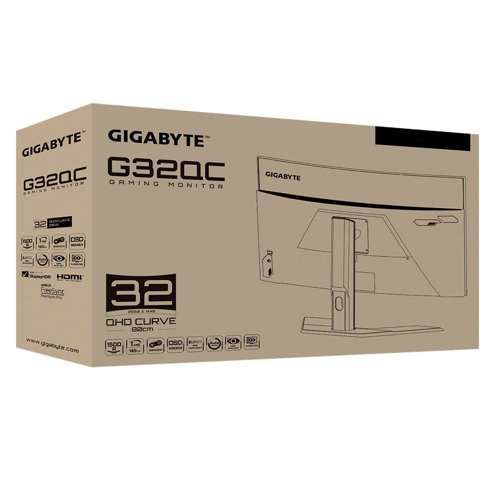 Monitor Gigabyte Curvo Gaming G32QC 31.5" VA QHD 2560x1440 2xHDMI 1xDP 1ms MPRT 165Hz HDR400 FreeSync Color Negro