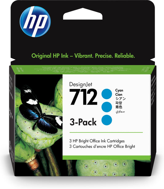 HP 712 CYAN 29ML 3-PACK TINTA AMPLIO FORMATO 3ED77A