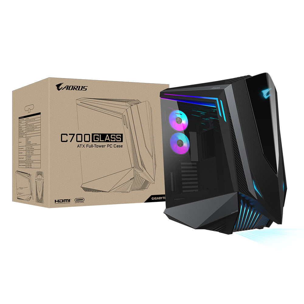 Gabinete Gamer Gigabyte Aorus C700 Glass Torre Completa ITX mATX ATX EATX 5xFan RGB Fusion 2.0 Cristal Templado Negro