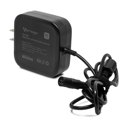 Cargador Vorago AU-405 Universal para Laptop 65W 4 Puntas Intercambiables Color Negro