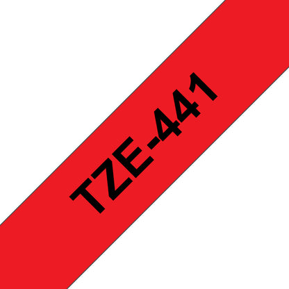 Cinta Brother TZE441 Laminada Texto Negro Sobre Fondo Rojo 18mmx8m PT300/310B/330/530