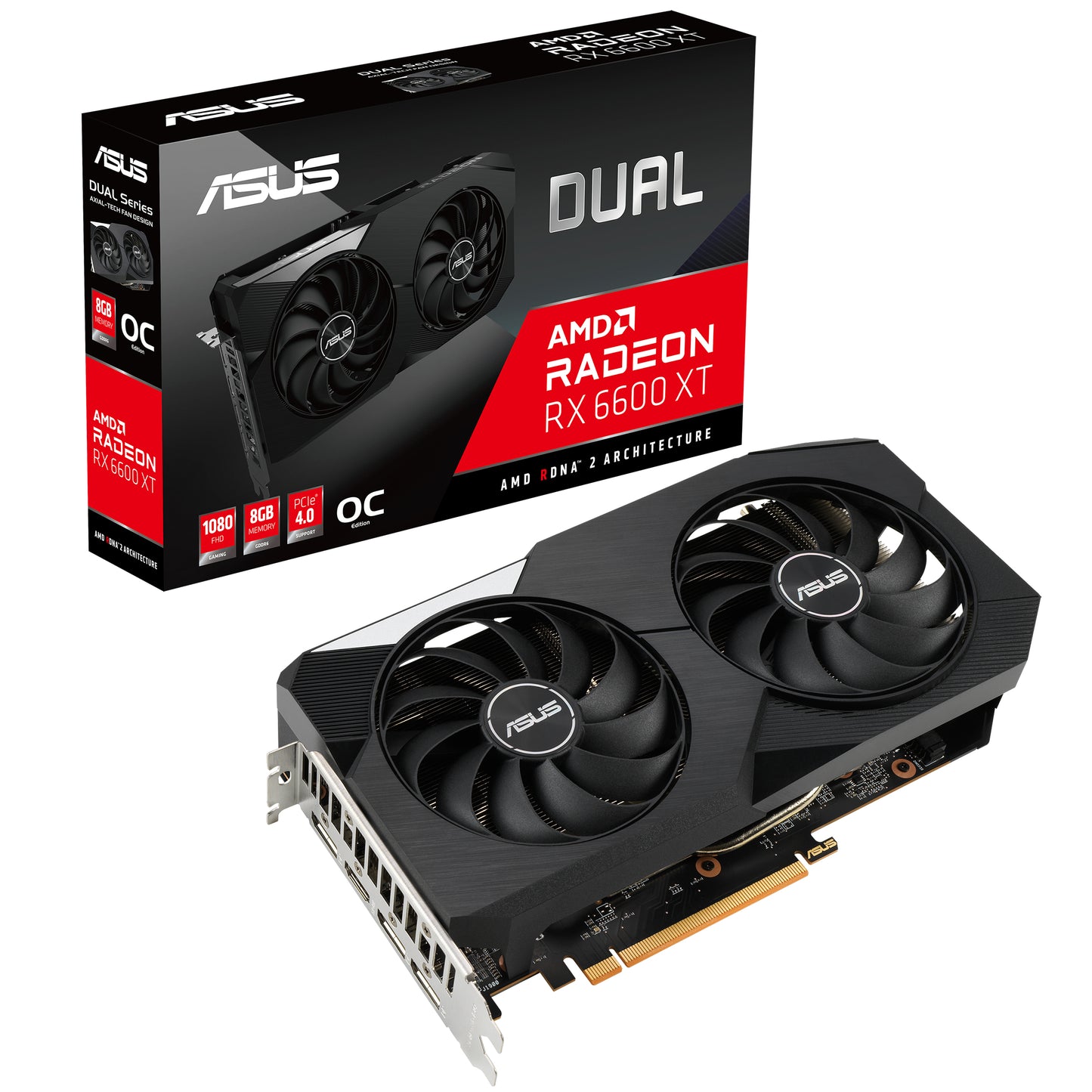 Tarjeta de Video Asus(D90) Dual Radeon RX6600 XT OC 8GB Dual Fan GDDR6 PCIe 4.0 1xHDMI 3xDP