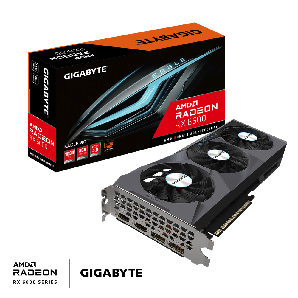 Tarjeta de Video Gigabyte Eagle Radeon RX6600 8GB Triple Fan GDDR6 PCIe 4.0 2xHDMI 2xDP