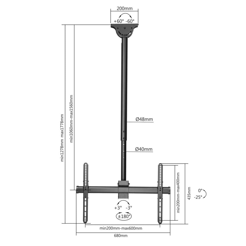 Soporte TV Manhattan Techo para 37" a 70" Movimiento Completo Hasta 50 Kg Altura Ajustable