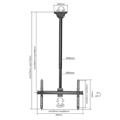 Soporte TV Manhattan Techo para 37" a 70" Movimiento Completo Hasta 50 Kg Altura Ajustable