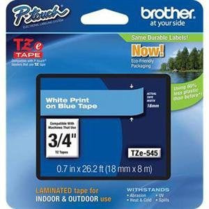 Cinta Brother TZE545 Laminada Texto Blanco Sobre Fondo Azul 18mmx8m PT300/310B/330/530