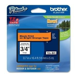 Cinta Brother TZEB41 Laminada Negro Sobre Fondo Naranja 18mmx8m PT300/310B/330/530