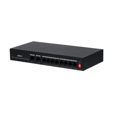 Switch PoE Dahua 10 Puertos Fast Ethernet/8 Puertos Poe/2 Puertos Uplink/65 Watts Totales