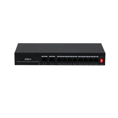 Switch PoE Dahua 10 Puertos Fast Ethernet/8 Puertos Poe/2 Puertos Uplink/65 Watts Totales