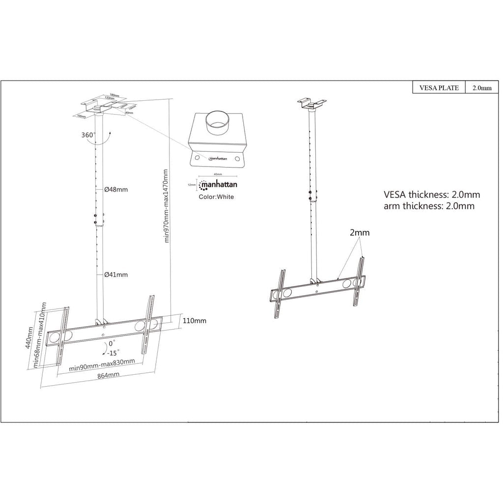 SOPORTE TECHOTV PANTALLA PLANA BARRA 105-156CM 37IN A 70IN 50KG