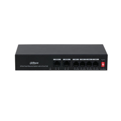 Switch PoE Dahua 6 Puertos Fast Ethernet/4 Puertos PoE 10/100/ 2 Puertos Uplink 10/100 36 Watts Totales