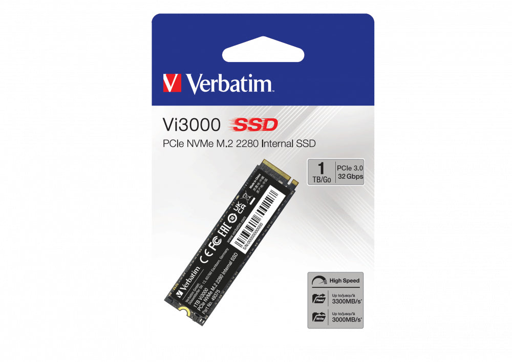 Disco Interno Verbatim SSD Vi3000 PCIe NVMe de M.2 2280 y 1 TB