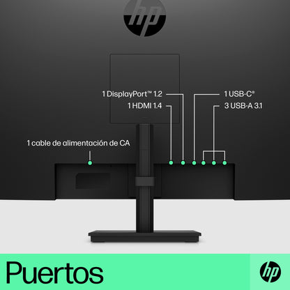 HP P32u G5 USB-C QHD Monitor,  Resolución 2560 X 1440 (QHD), aspect ratio 16:9, Puertos HDMI; USB-C; DisplayPort,no webcam, Control de alimentación; Brillo; Salir; Control de menú; Control de entrada; Información; Control de color; Control de imagen;...