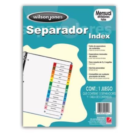 Separador Acco Wilson Jones Mensual Carta Cejas de Colores