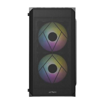 Gabinete Acteck Mini Torre Doom GI630 Max MB M-ATX Fuente ATX Plus 500w Panel Izq Acrilico + Frente Malla 1xUSB 3.0 + 3xFan RGB Advanced Series Negro