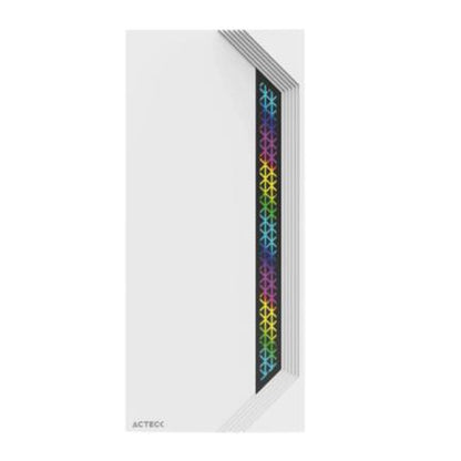 Gabinete Acteck Media Torre Viken GM434 Max MB ATX Fuente ATX 500w Panel Izq Cristal Frente Solido RGB Vertical 2xUSB 2.0 + 1xFan Advanced Series Blanco