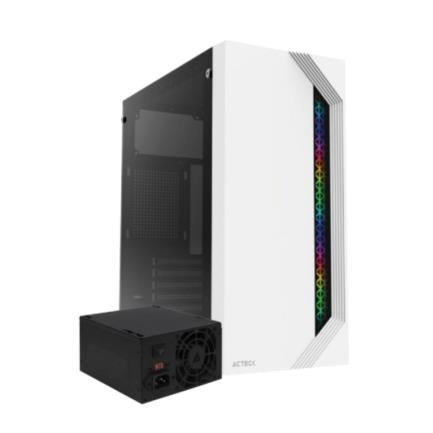 Gabinete Acteck Media Torre Viken GM434 Max MB ATX Fuente ATX 500w Panel Izq Cristal Frente Solido RGB Vertical 2xUSB 2.0 + 1xFan Advanced Series Blanco