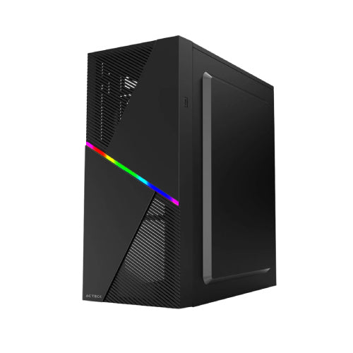 Gabinete Acteck Media Torre Draco GM450 Max MB ATX Fuente ATX 500w Panel Izq Cristal  Frente Asimetrico RGB Diagonal 2xUSB 2.0 + 1xFan Advanced Series Negro