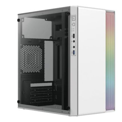 Gabinete Acteck Mini Torre Fusion II GI440 Max MB M-ATX Fuente ATX Plus 500w Panel Izq Acrilico Frente Solido RGB Vertical 1xUSB 3.0 Advanced Series Blanco