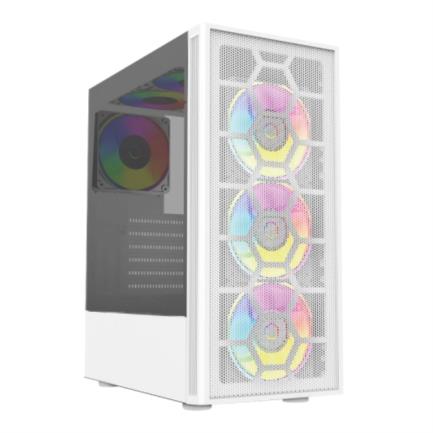 Gabinete Acteck Gamer Media Torre Dragonfly II Mesh GM740 Max MB ATX Panel Izq Cristal + Frente Malla 1xUSB 3.0 + 4xFan RGB Blanco