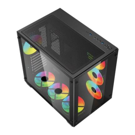 Gabinete Acteck Gamer Media Torre Tank Pro GM930 Max MB ATX Ultra Wide Panel Izq Cristal + Frente Cristal 2xUSB 3.0 + 4xFan RGB con HUB Negro