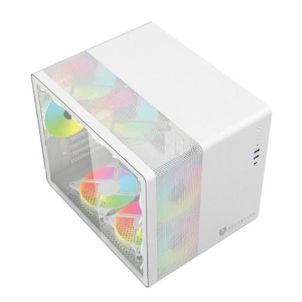 Gabinete Gamer Acteck Micro Torre Tank Mini GI930 Max MB M-ATX Ultra Wide Ultra Wide Panel Izq Cristal + Frente con Malla 1xUSB 3.0 + 1x USB TipoC + 3xFan RGB con HUB Blanco