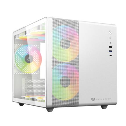 Gabinete Gamer Acteck Micro Torre Tank Mini GI930 Max MB M-ATX Ultra Wide Ultra Wide Panel Izq Cristal + Frente con Malla 1xUSB 3.0 + 1x USB TipoC + 3xFan RGB con HUB Blanco