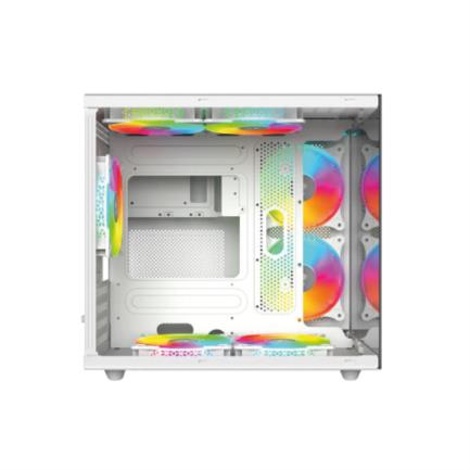 Gabinete Gamer Acteck Tank Pro Evo GM955 Mini Torre Mini ATX Ventana sin Bordes Panel Izq Cristal + Frente Cristal+ 1xUSB 3.0 + 1xUSB 2.0 + 3 xFan RGB con HUB  Blanco