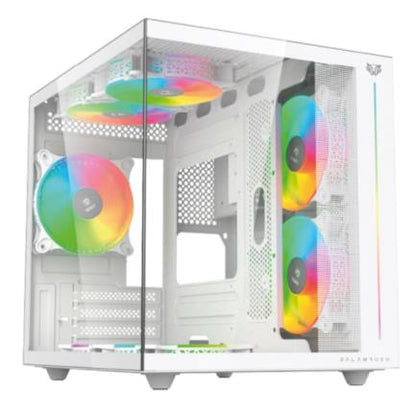 Gabinete Gamer Acteck Tank Pro Evo GM955 Mini Torre Mini ATX Ventana sin Bordes Panel Izq Cristal + Frente Cristal+ 1xUSB 3.0 + 1xUSB 2.0 + 3 xFan RGB con HUB  Blanco