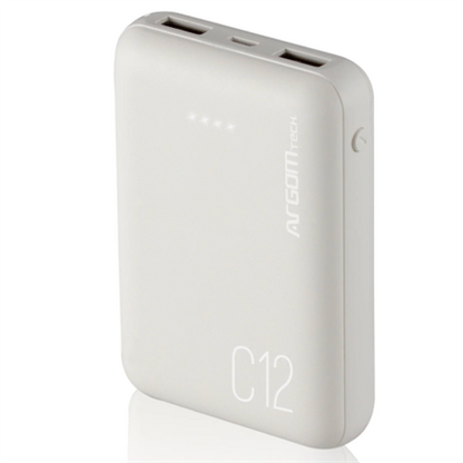 Power Bank Argomtech C12 Ultracompacto 12000mAh  2 Puertos 2.1A/2A Color Blanco