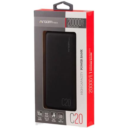 Power Bank Argomtech C20 Alta Capacidad 20000mAh 2 Puertos 2.1A/2A Color Negro