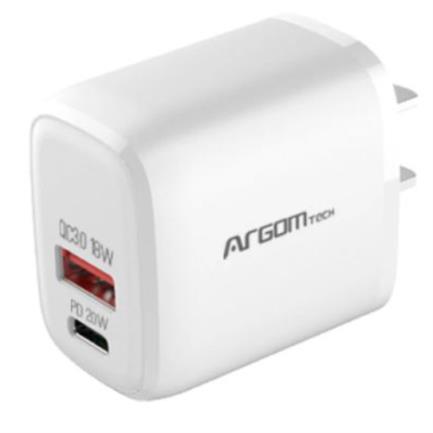 Cargador Argomtech Dual PD 38W Tipo-C y USB Carga Rápida Color Blanco