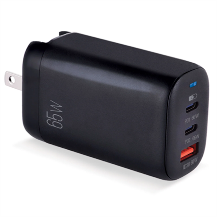 Cargador Argomtech de Pared 3 Puertos PD 65W PD 2 x Tipo-C y USB QC3.0 65W Enchufe Plegable Carga Rápida Color Negro