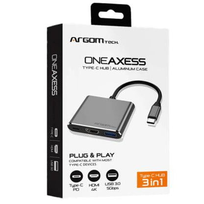 Hub Argomtech One Axess 3 en 1 Puerto de Salida Tipo C a HDMI PD/USB 3.0