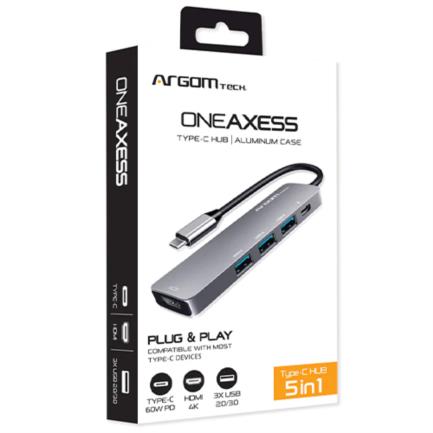 Hub Argomtech One Axess 5 en 1 Puerto de Salida Tipo C a HDMI USB/Ranura PD