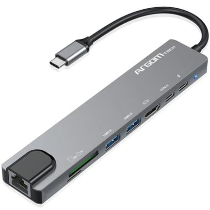 Hub Argomtech One Axess 8 en 1 HDMI/USB/RJ45/Tipo-C/Ranura PD/Lector de Tarjetas