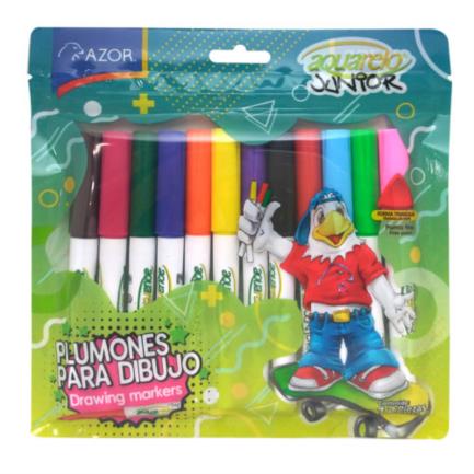 Marcador Aquarelo Junior Punta Fina Colores Surtidos Estuche C/12 Pzas