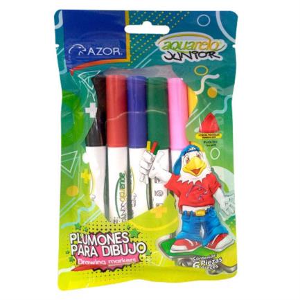 Marcador Aquarelo Junior Punta Fina Colores Surtidos C/6 Pzas