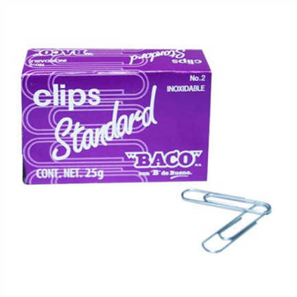 Clip Baco Estándar #2 galvanizado paquete c/10 Cajas c/100 Clips c/u